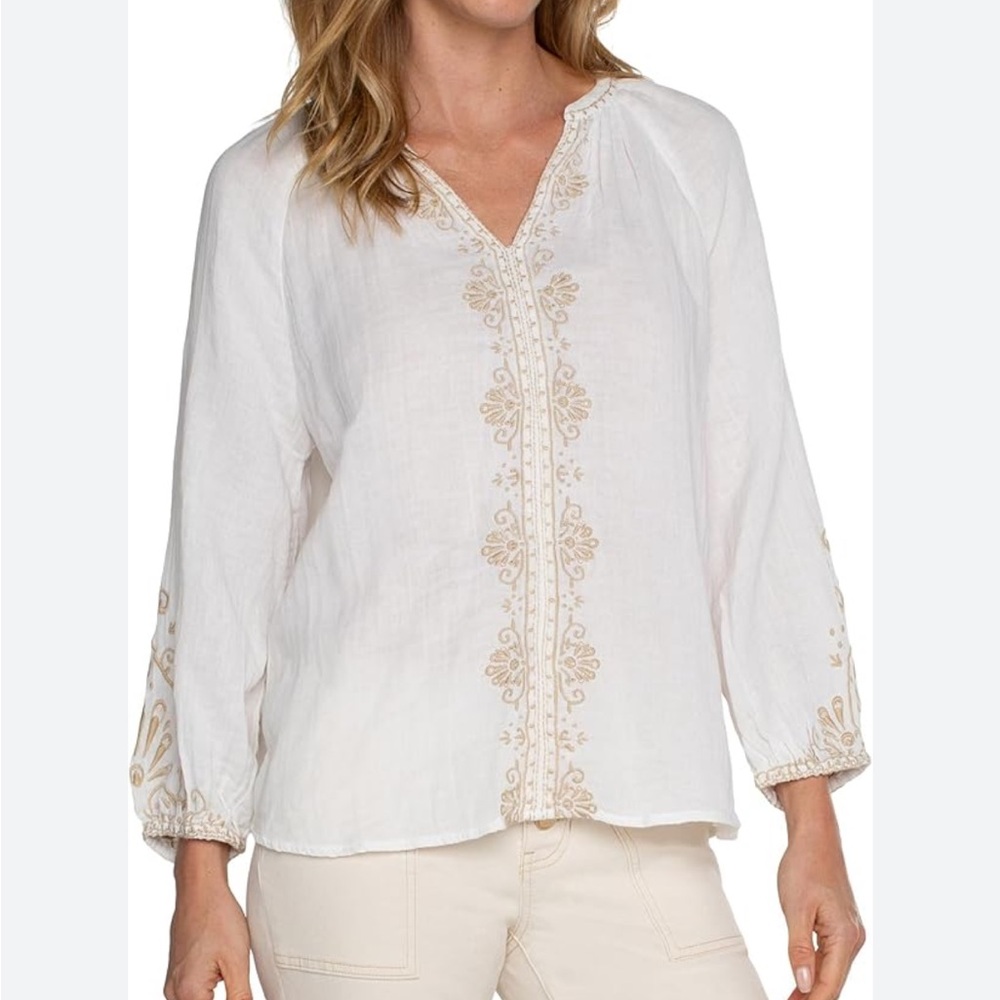 GAP Sheer Lightweight Embroidered Boho Tassel Top Blouse Medium